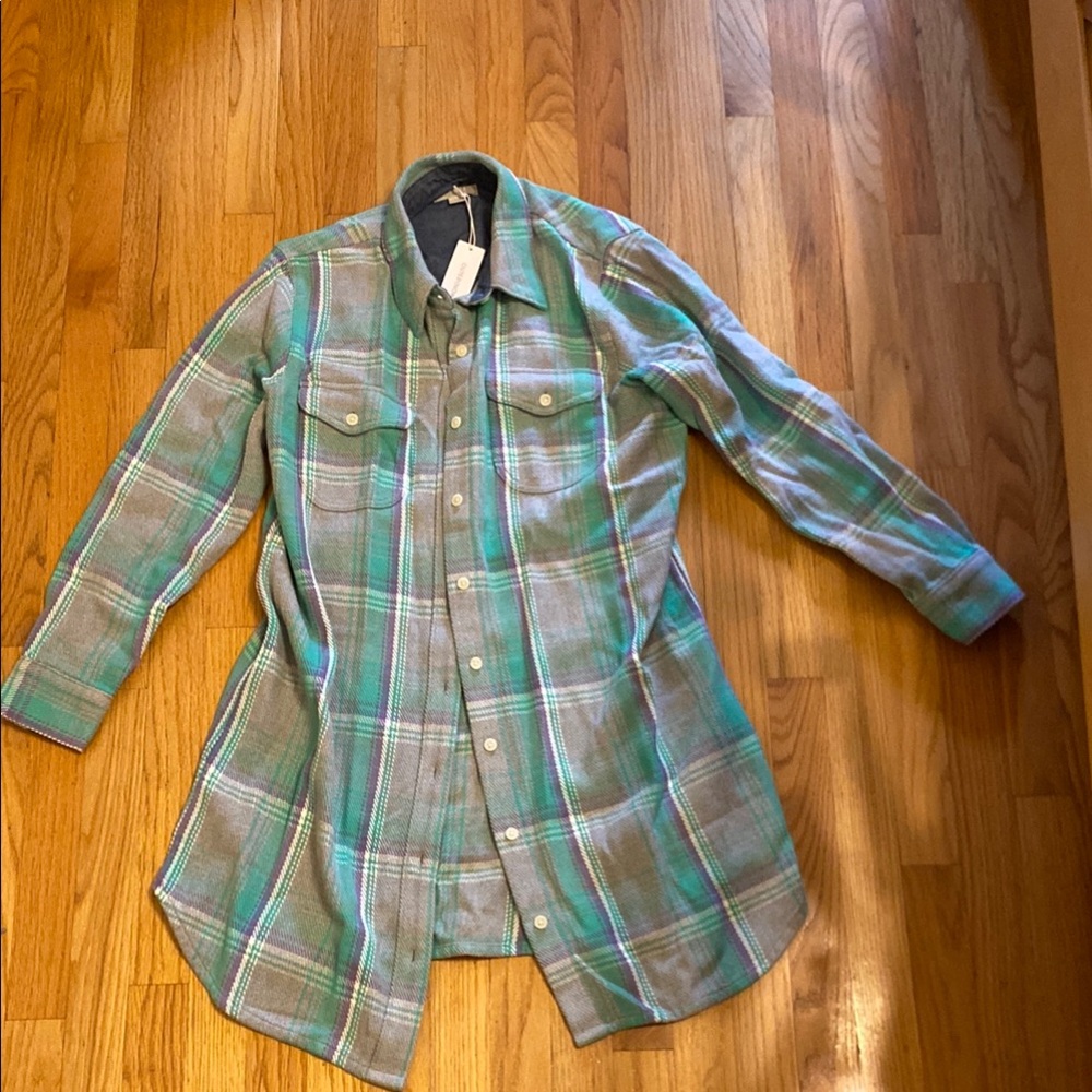 Outerknown Green Plaid Midi Dress